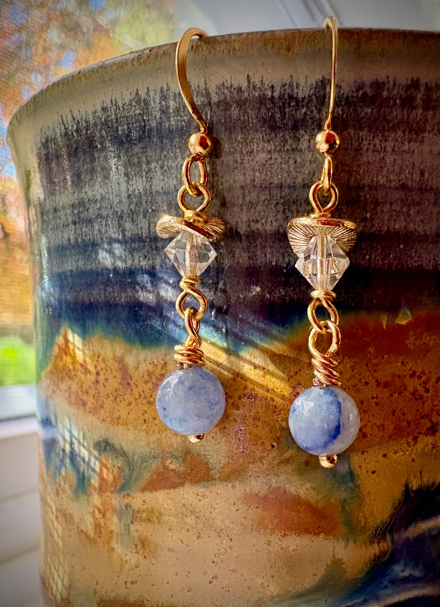 Pilar Earrings - Blue Aventurine and Crystal