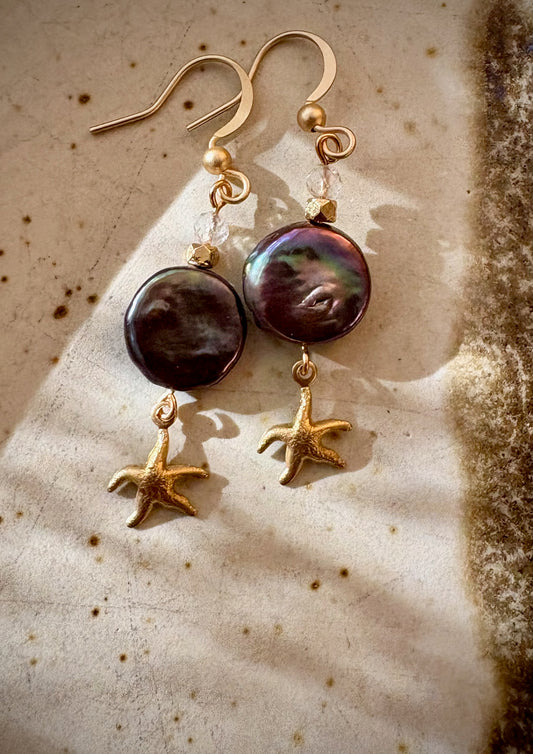 Jazmín Earrings - Peacock Pearl and Quartz