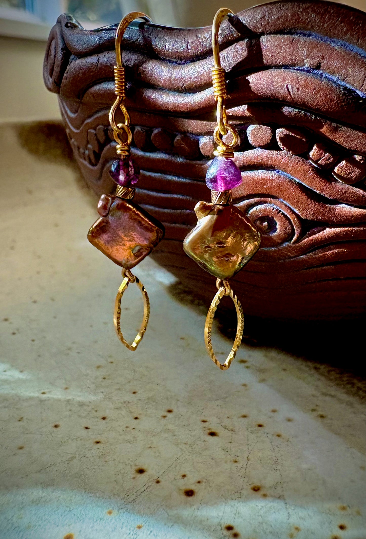 Amora Earrings - Pearl and Fluorite