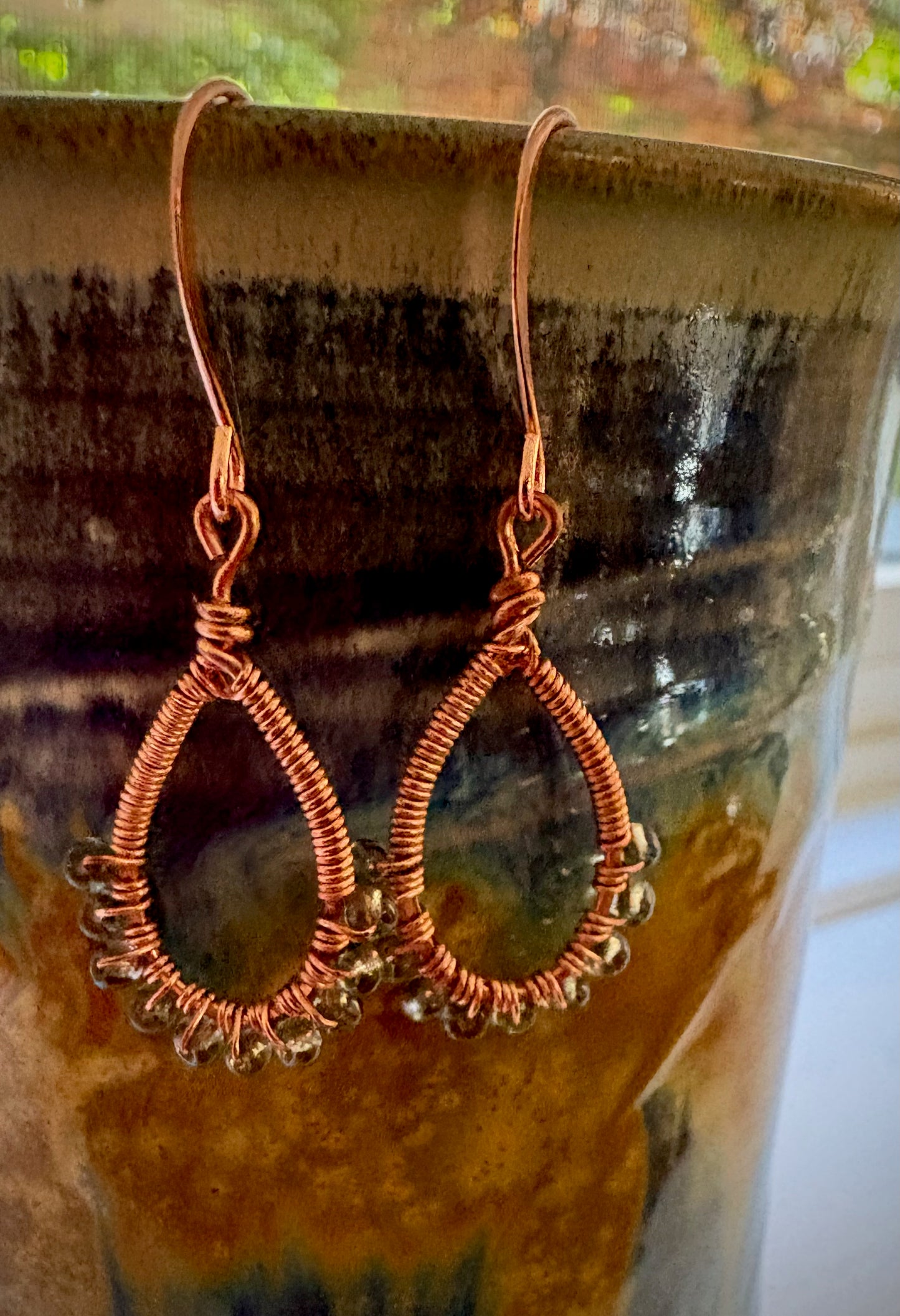 Ximena Earrings - Copper Wire Wrapped Glass Seed Beeds