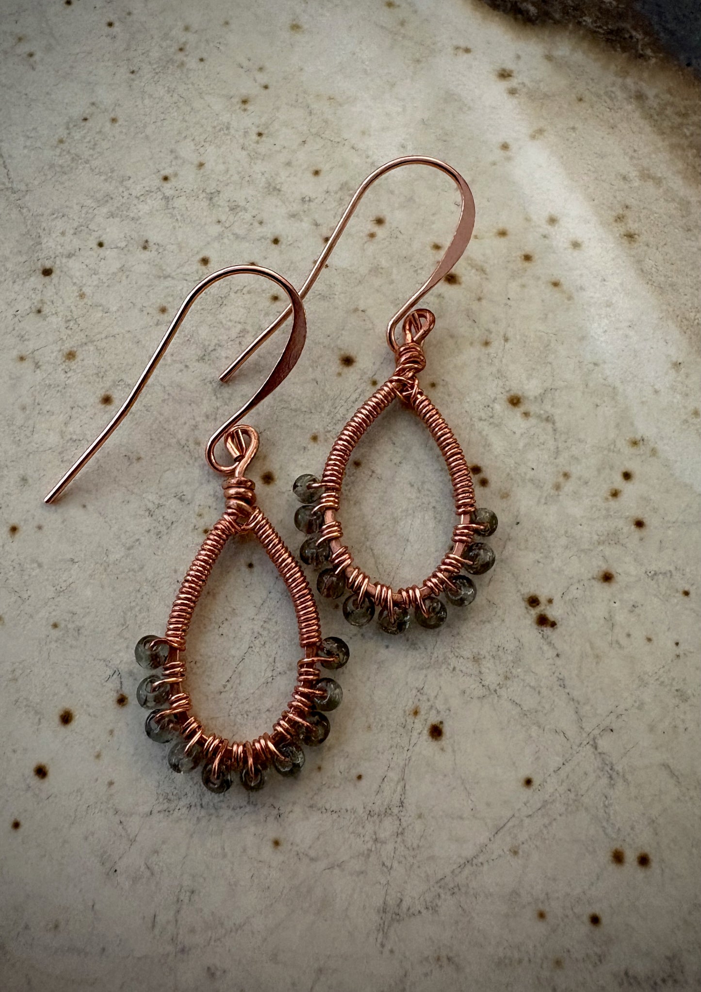 Ximena Earrings - Copper Wire Wrapped Glass Seed Beeds