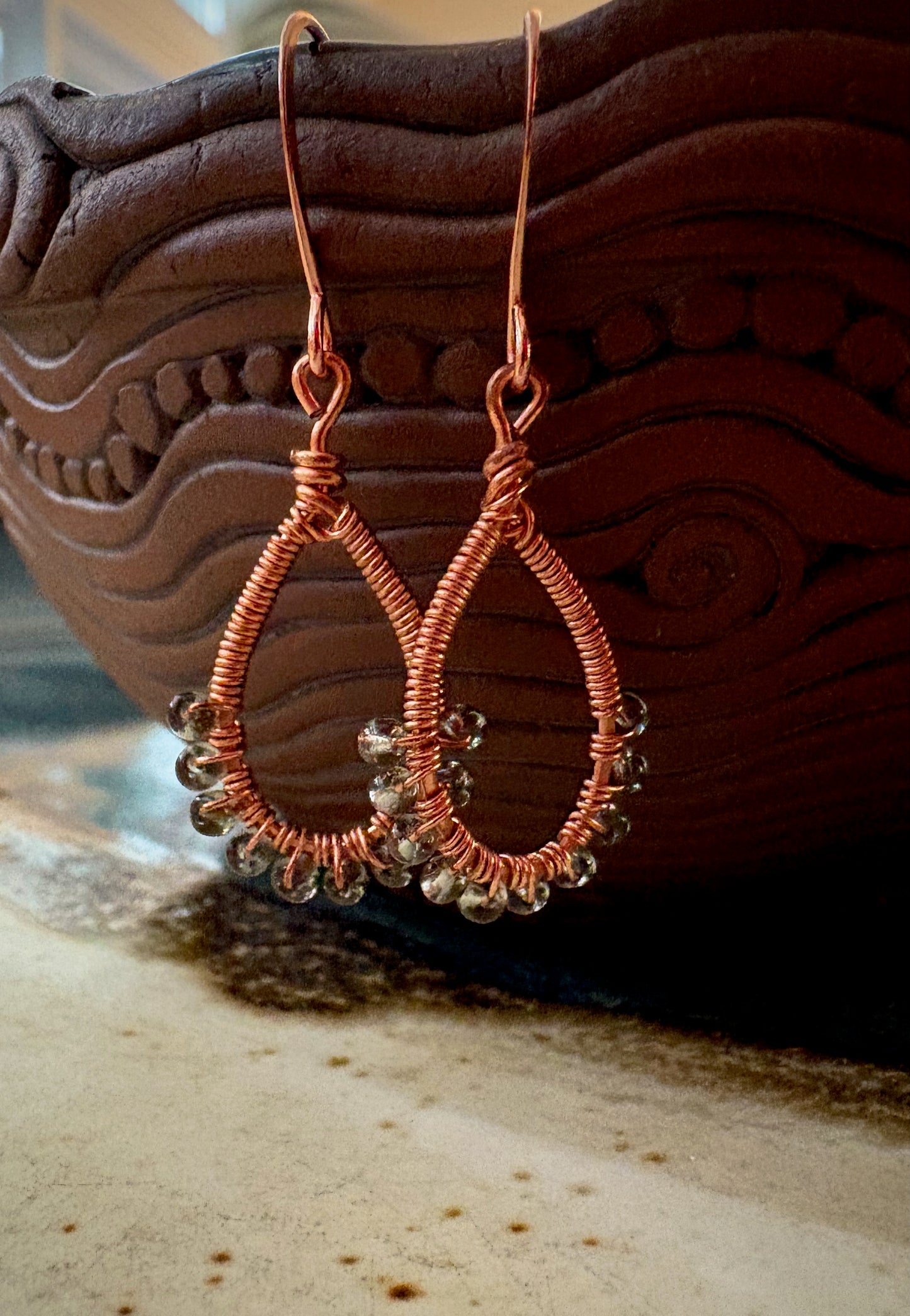 Ximena Earrings - Copper Wire Wrapped Glass Seed Beeds
