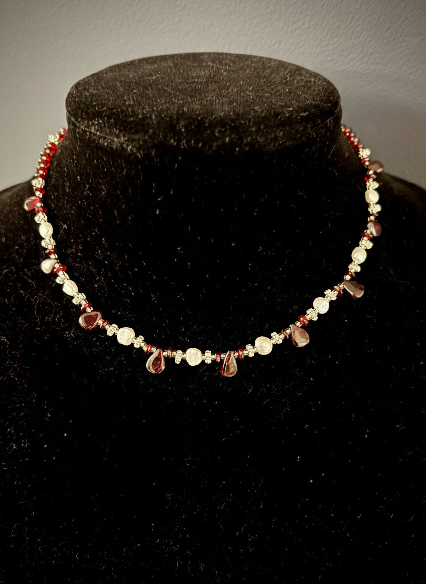 Nymelle Necklace - Garnet and Pearl