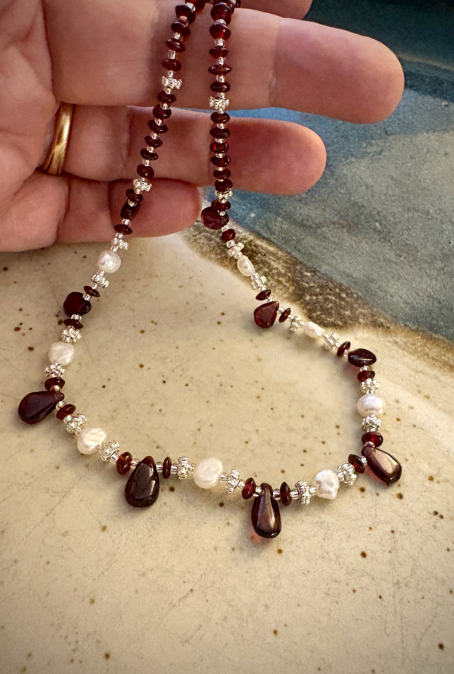 Nymelle Necklace - Garnet and Pearl