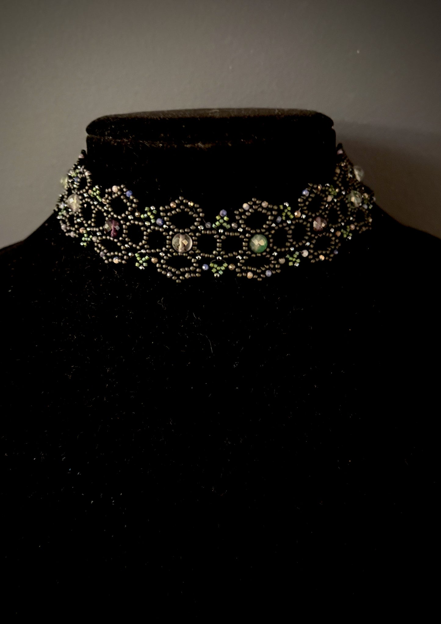 Roxelia Beadwork Choker Necklace - Fluorite and Sapphire