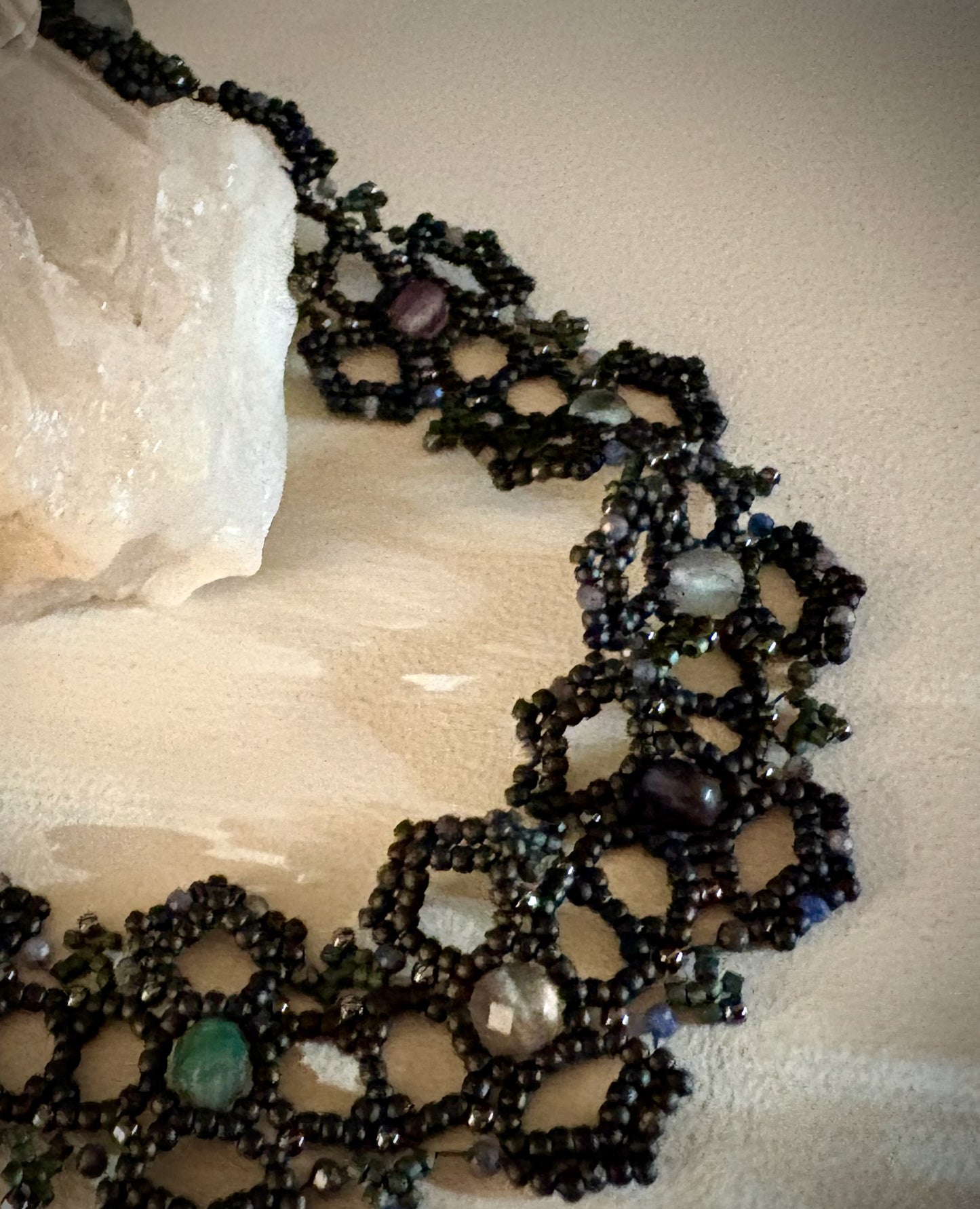 Roxelia Beadwork Choker Necklace - Fluorite and Sapphire