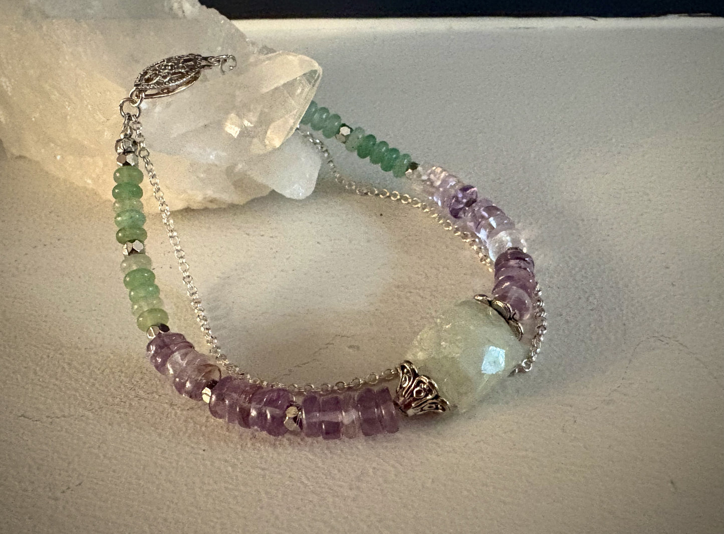 Lirael Bracelet - Milky Quartz, Amethyst, and Chrysoprase