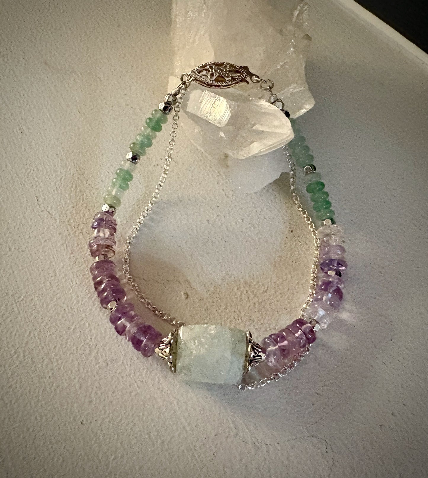 Lirael Bracelet - Milky Quartz, Amethyst, and Chrysoprase