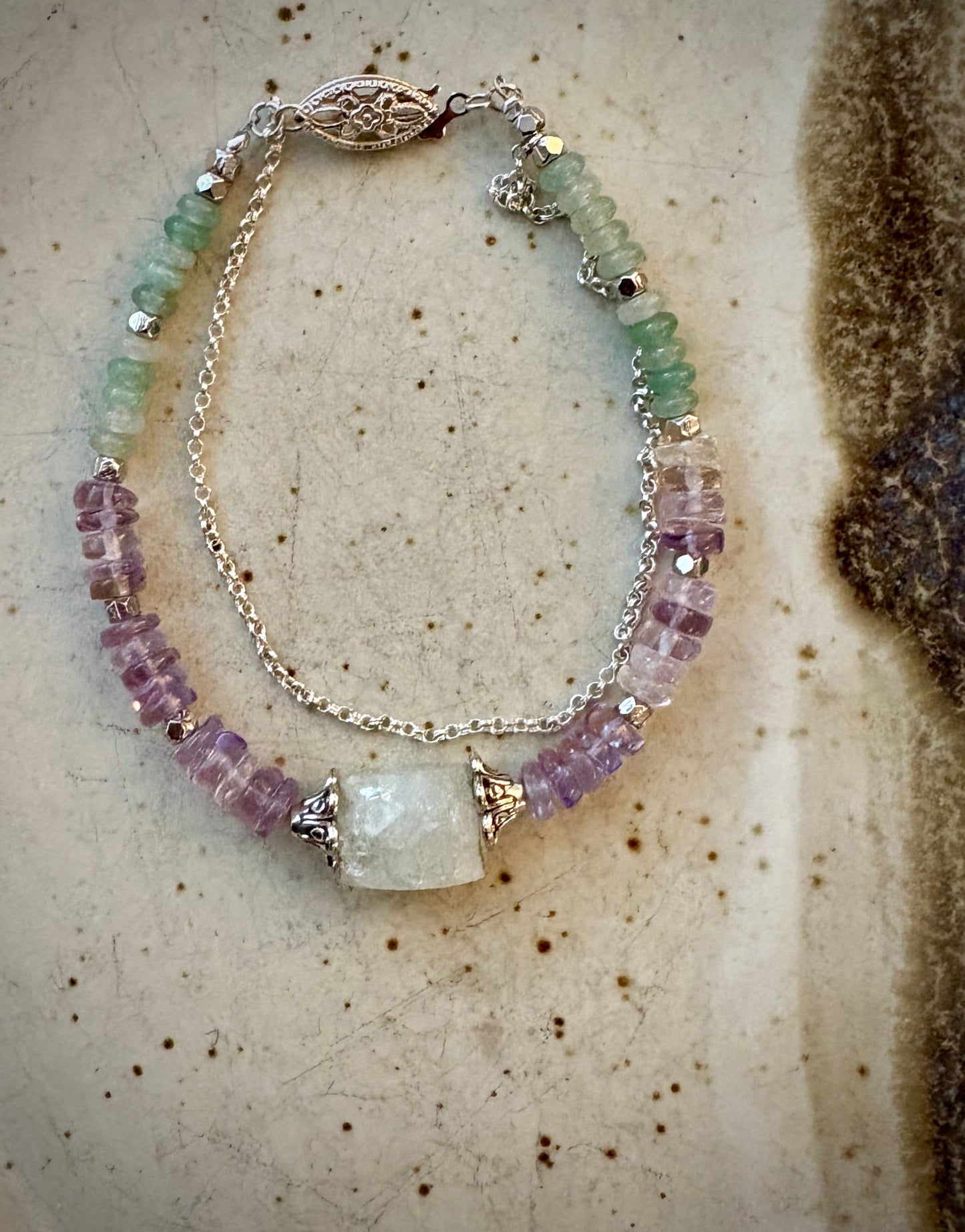 Lirael Bracelet - Milky Quartz, Amethyst, and Chrysoprase