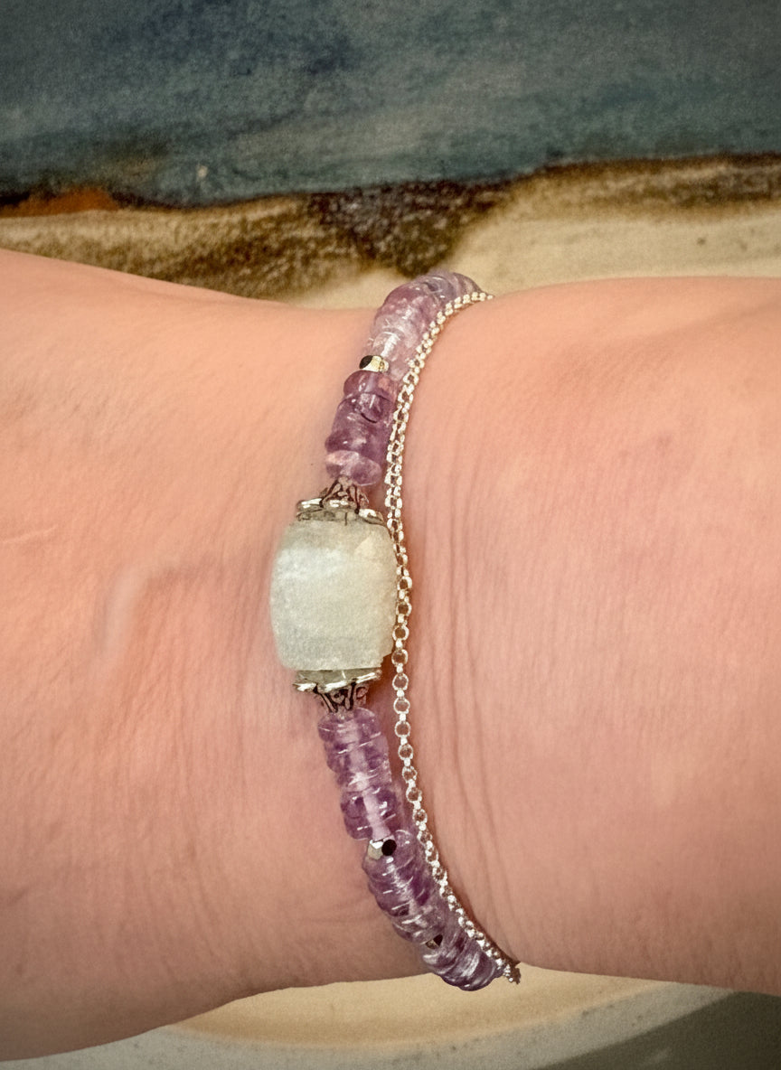 Lirael Bracelet - Milky Quartz, Amethyst, and Chrysoprase