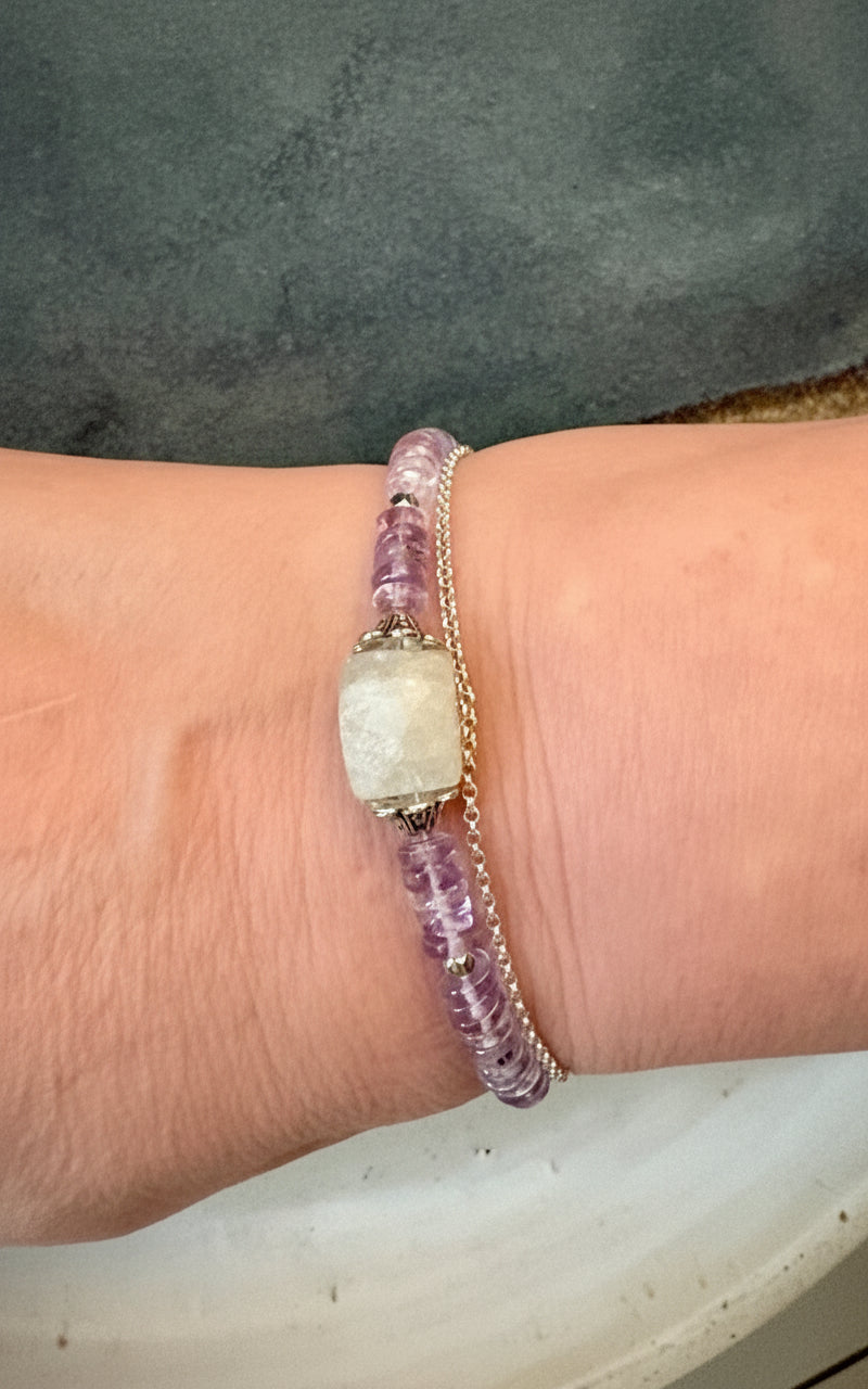 Lirael Bracelet - Milky Quartz, Amethyst, and Chrysoprase