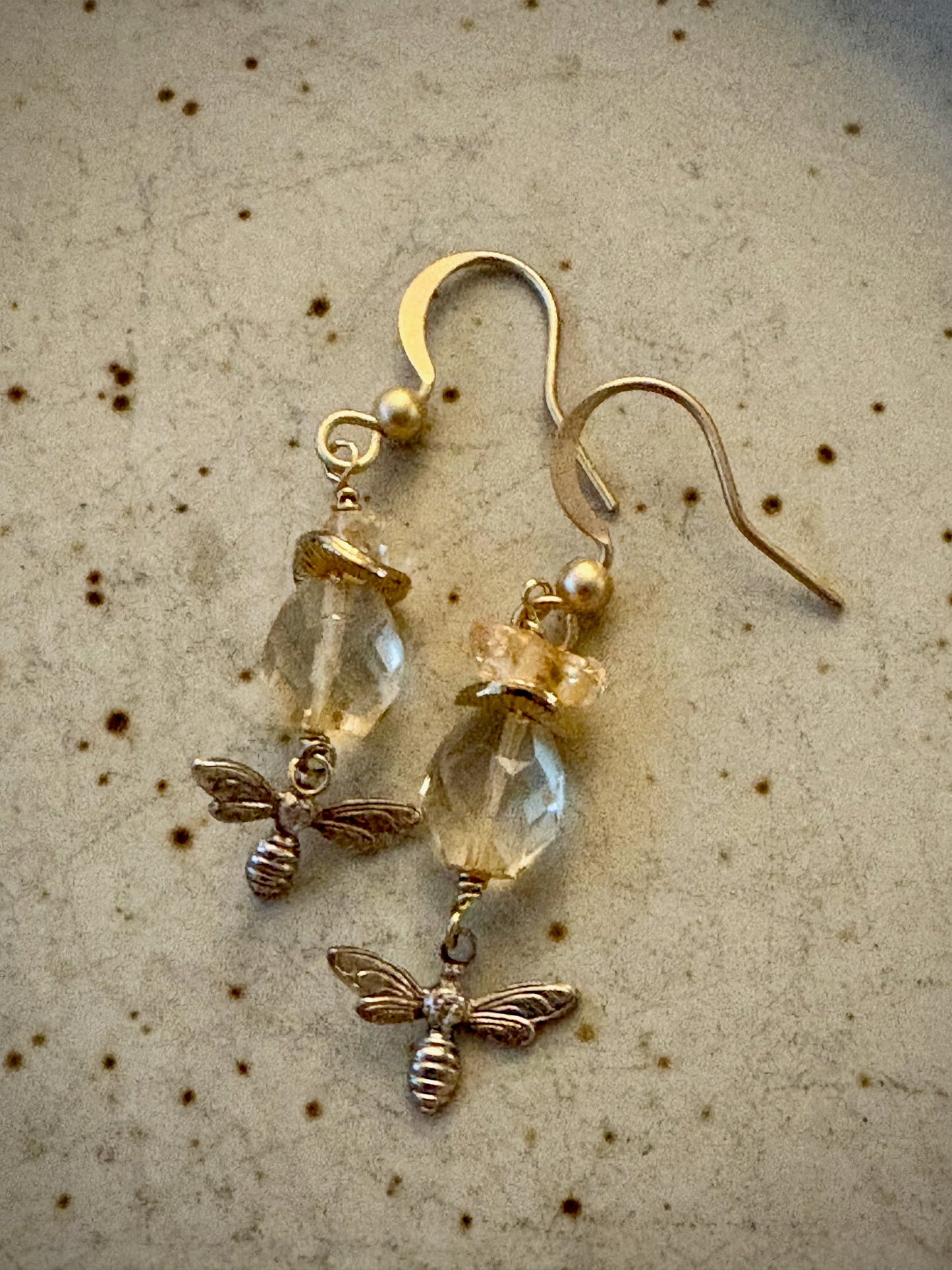 Abeja Earrings - Faceted Citrine with Bees