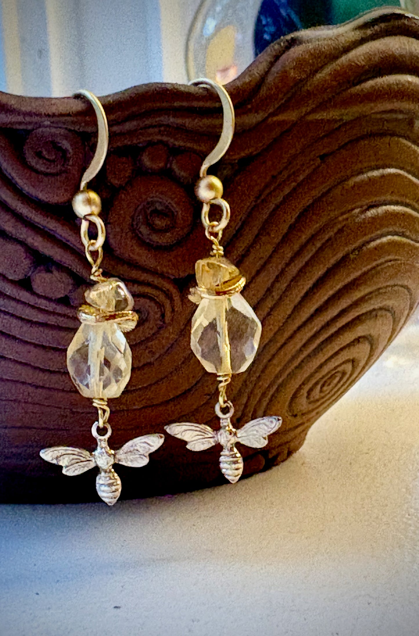 Abeja Earrings - Faceted Citrine with Bees