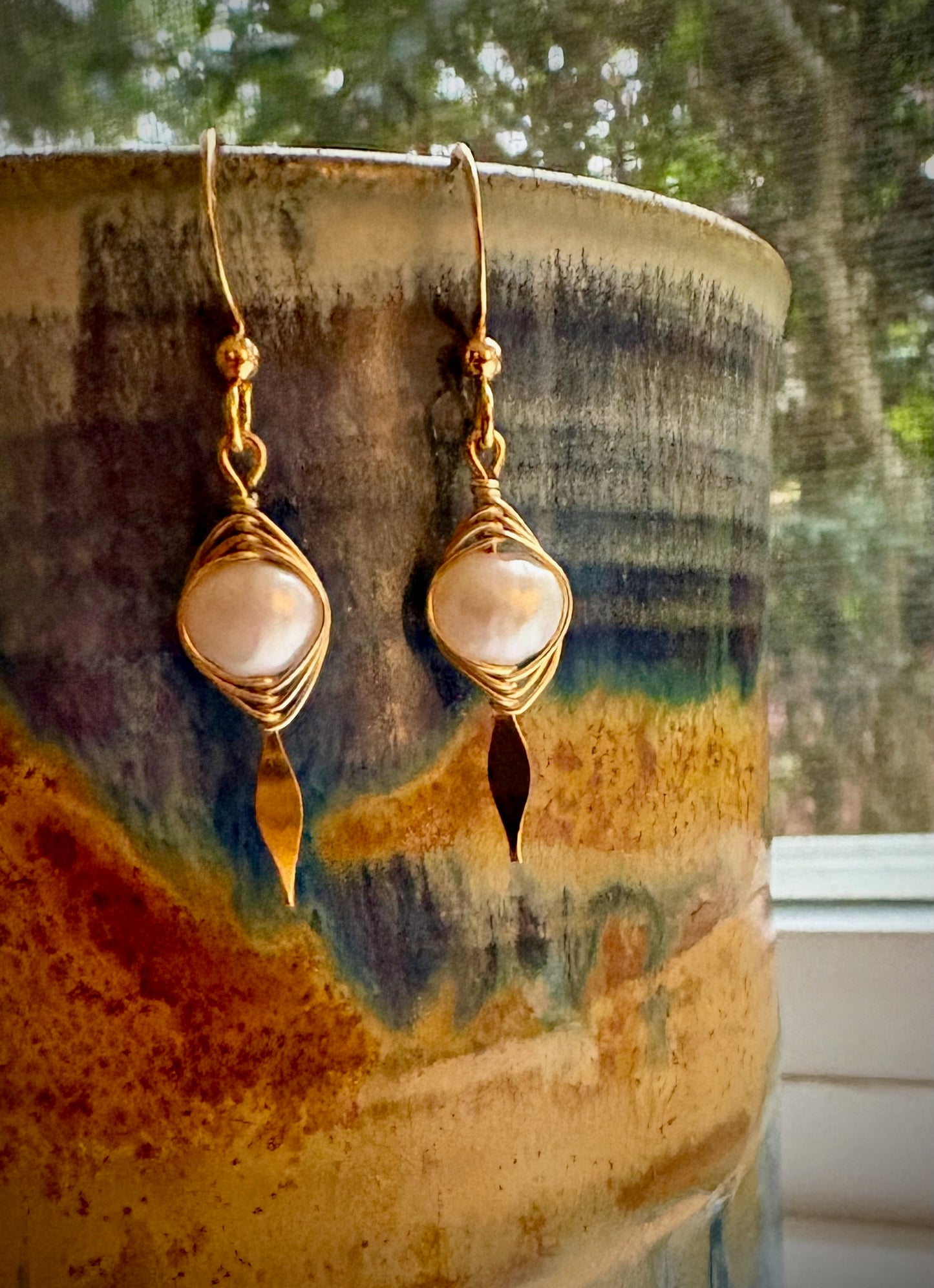 Graciela Earrings - Pearl with Herringbone Wrap