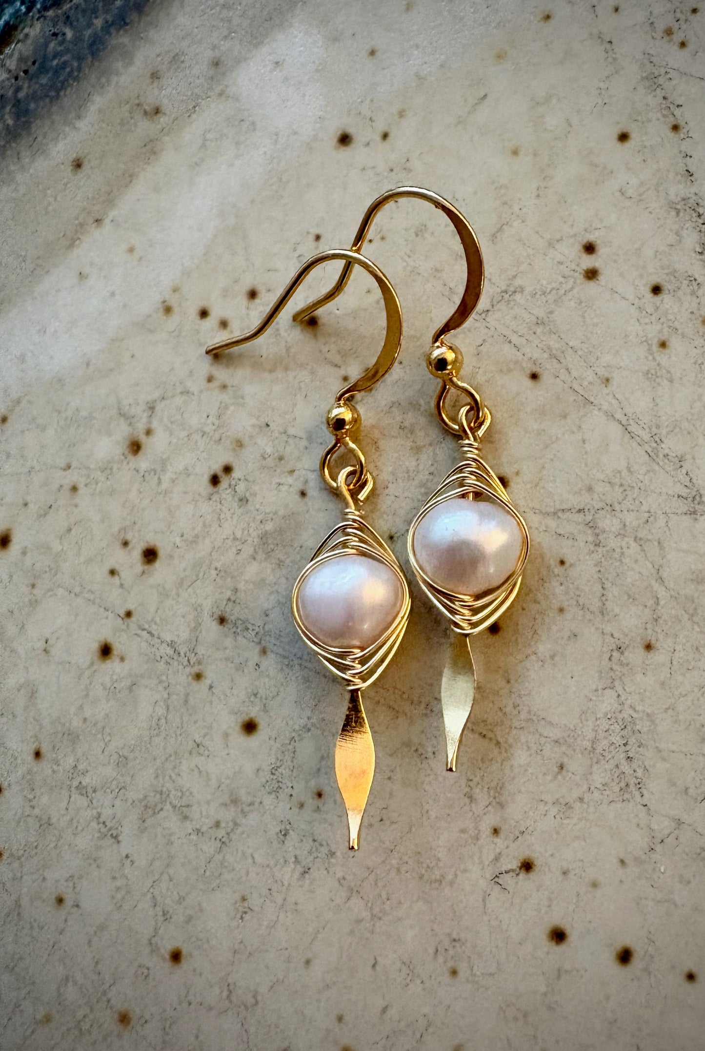 Graciela Earrings - Pearl with Herringbone Wrap