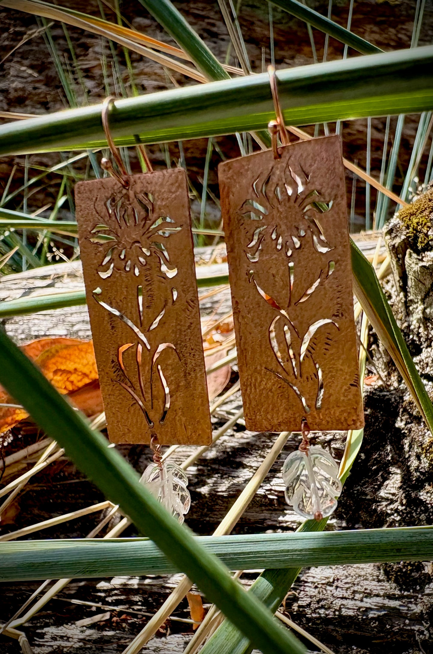 Limniris Earrings - Copper and Quartz