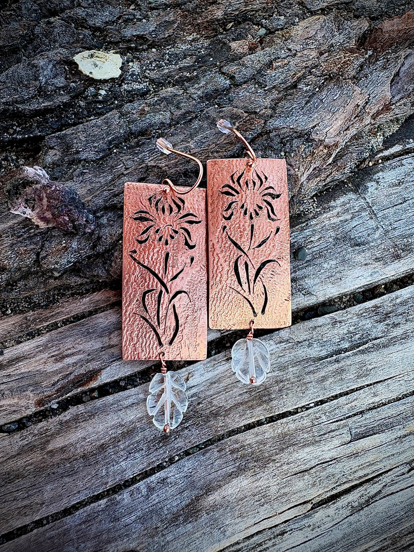 Limniris Earrings - Copper and Quartz
