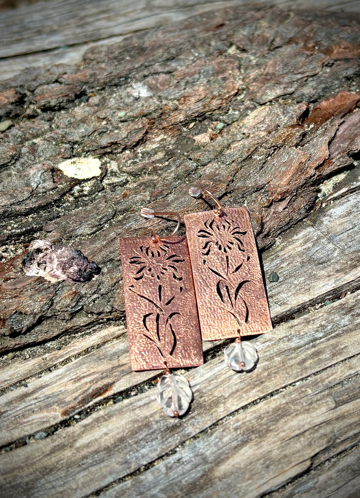 Limniris Earrings - Copper and Quartz