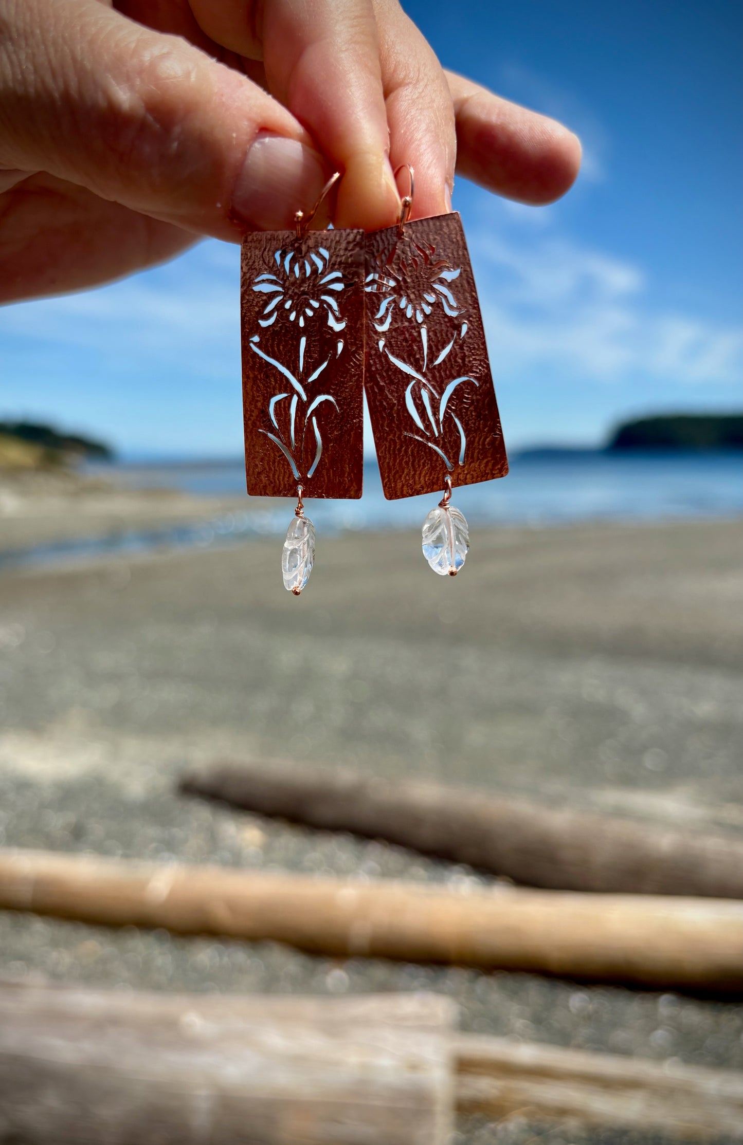 Limniris Earrings - Copper and Quartz