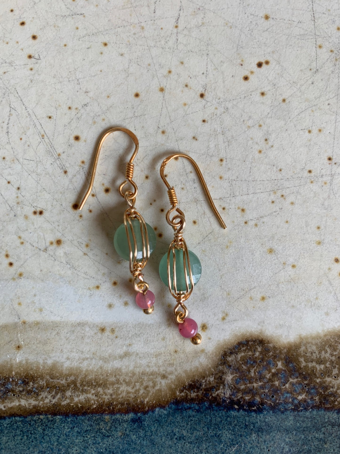 Belleza Earrings -Aqua Chalcedony and Rose Quartz