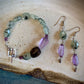 Tourmalinated Green Prehnite, Amethyst, Smoky Quartz Bracelet