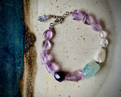 Amethyst, Aquamarine, and Mother of Pearl Bracelet