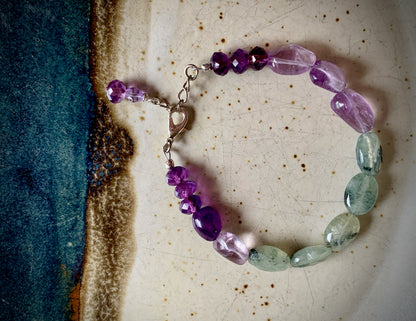 Amethyst and Tourmalinated Green Prehnite Bracelet