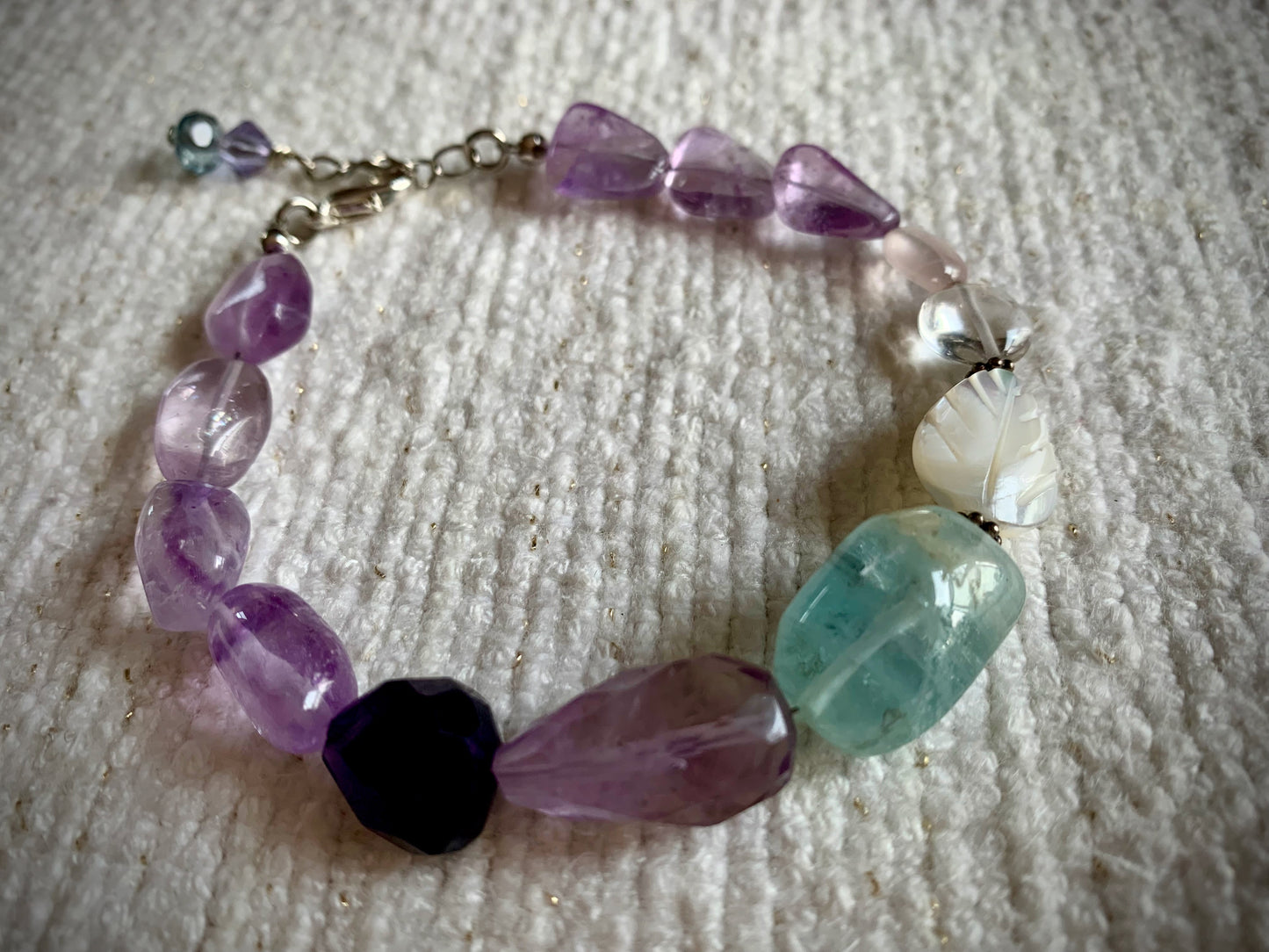 Amethyst, Aquamarine, and Mother of Pearl Bracelet