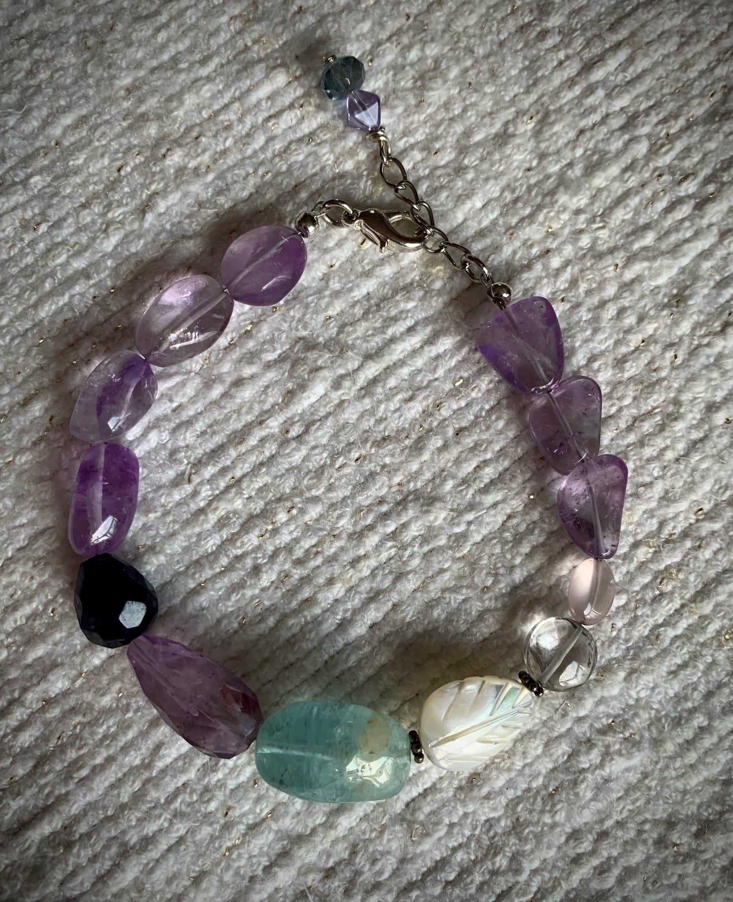 Amethyst, Aquamarine, and Mother of Pearl Bracelet