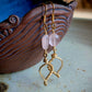 Primavera Earrings - Rose Quartz and Gold Wire Leaf with Spiral Wrap Detail