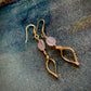 Primavera Earrings - Rose Quartz and Gold Wire Leaf with Spiral Wrap Detail