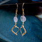 Primavera Earrings - Rose Quartz and Gold Wire Leaf with Spiral Wrap Detail