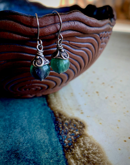 Fluorite and Antique Silver Earrings