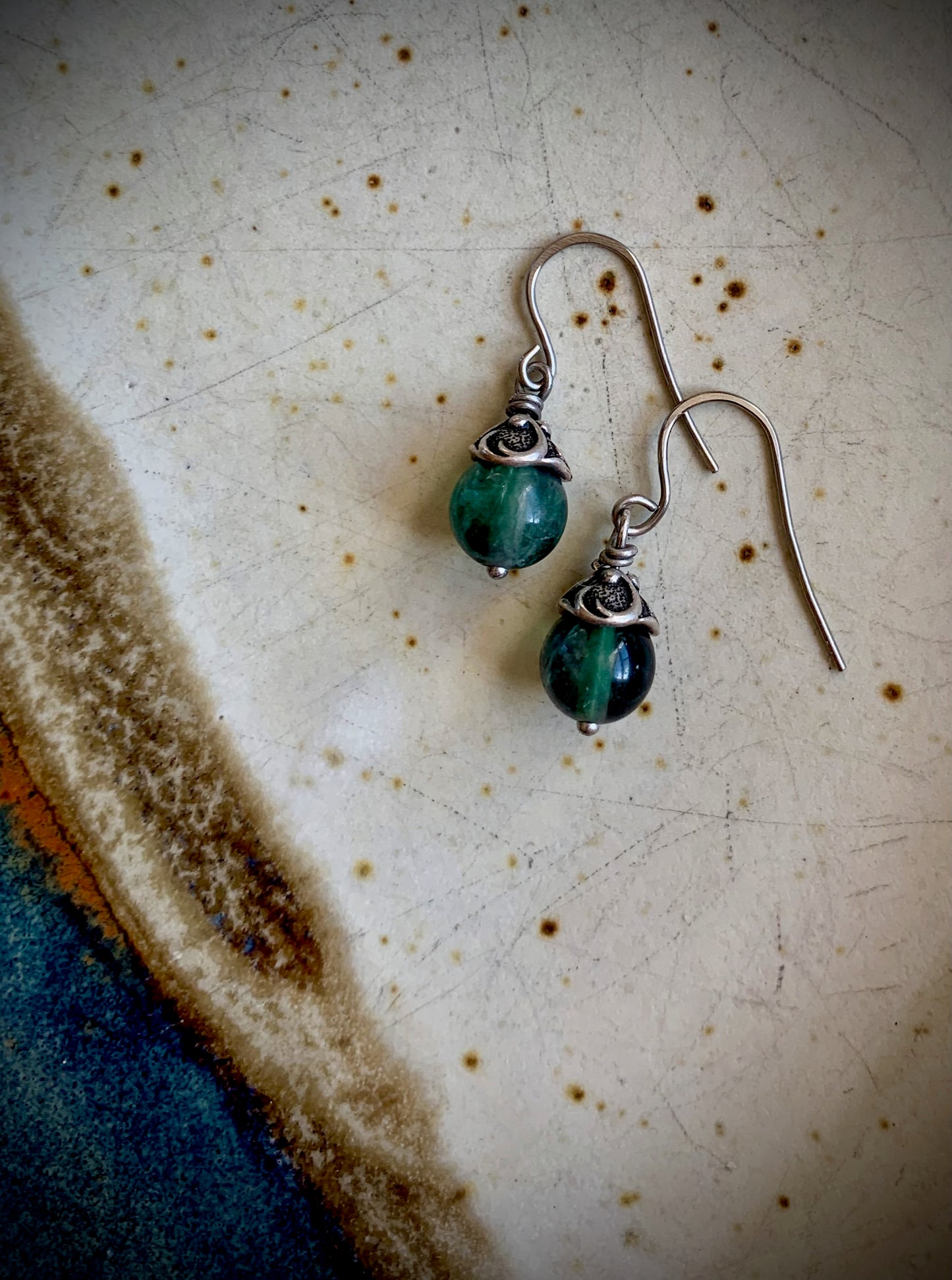 Fluorite and Antique Silver Earrings