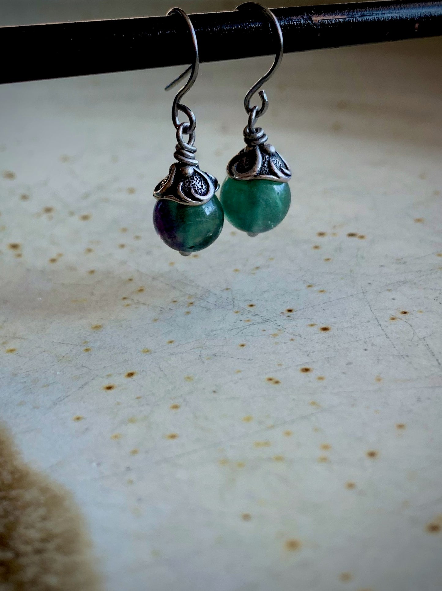 Fluorite and Antique Silver Earrings