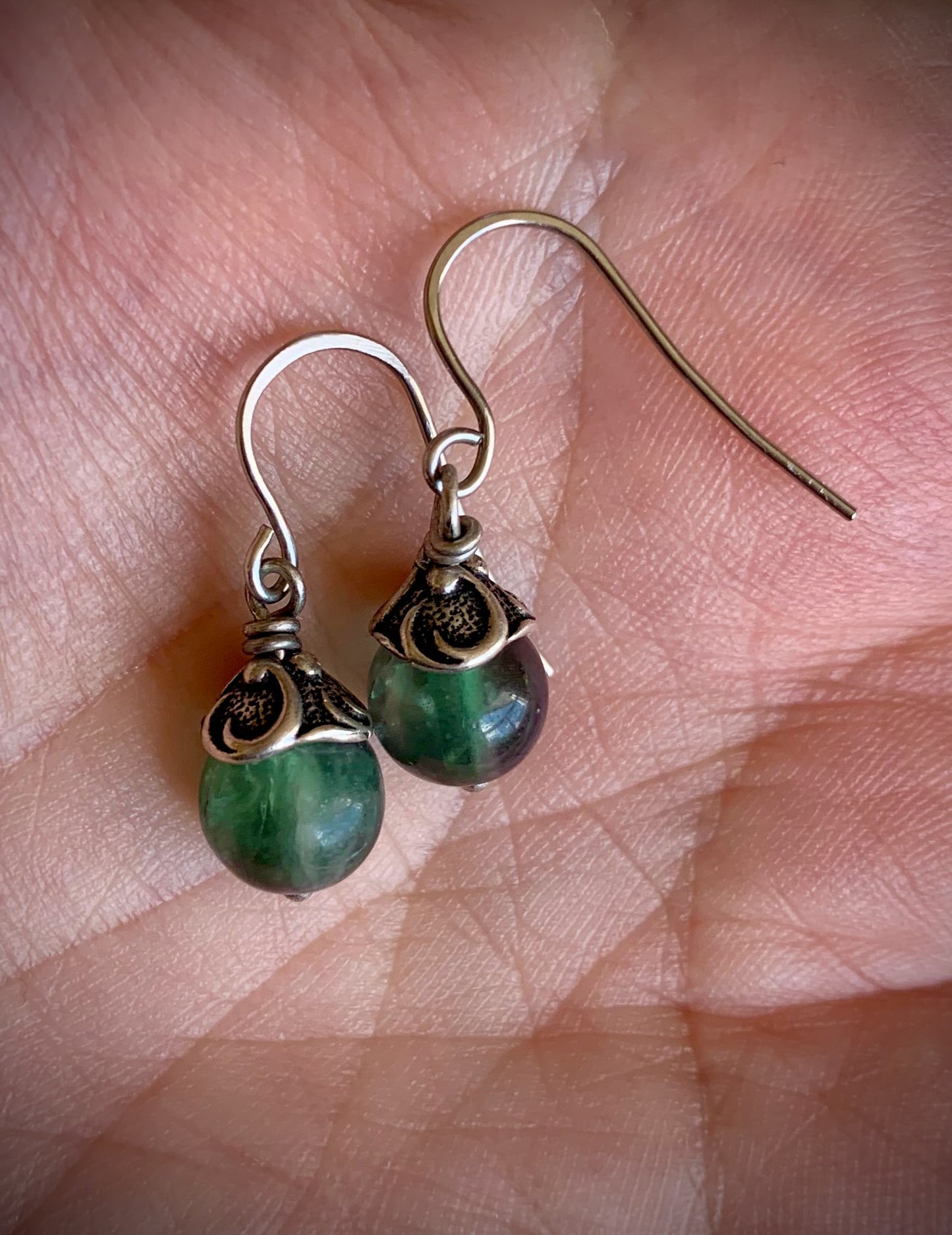 Fluorite and Antique Silver Earrings