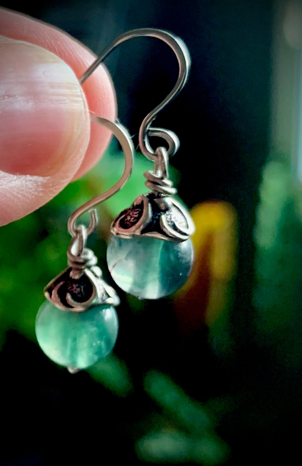 Fluorite and Antique Silver Earrings