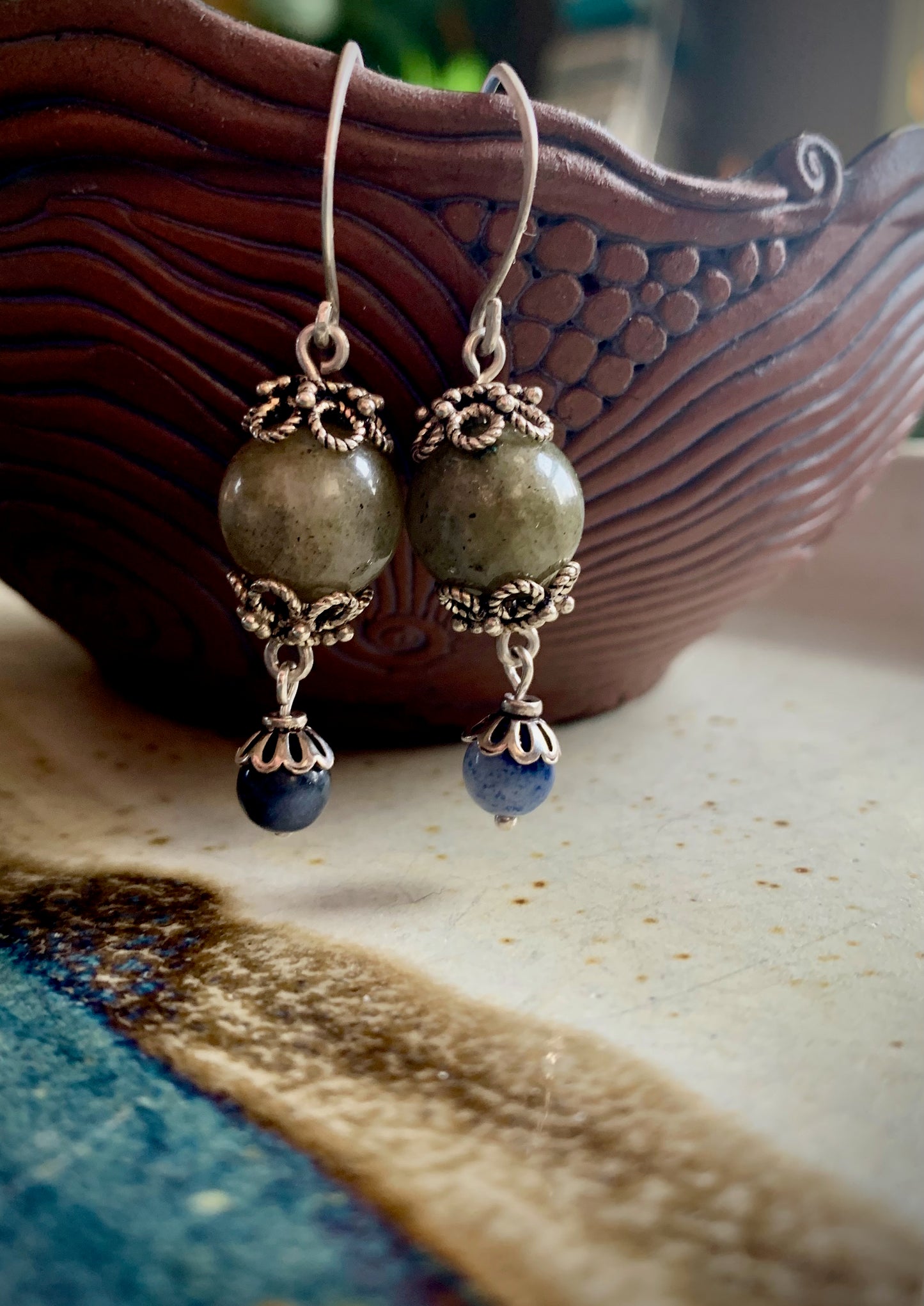 Labradorite and Blue Aventurine Earrings