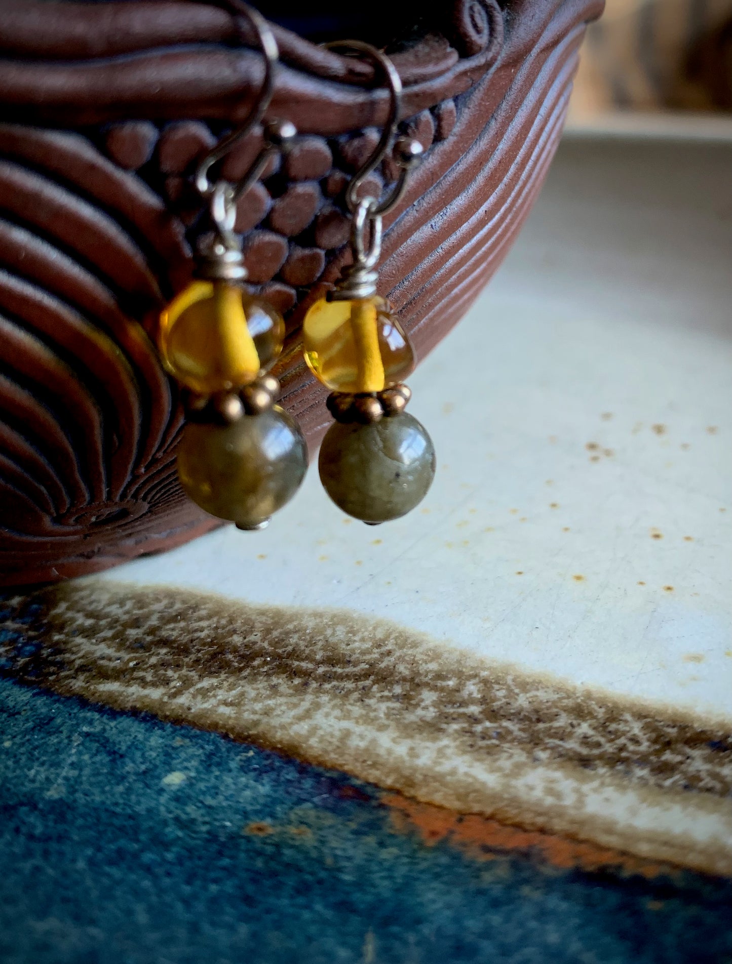 Baltic Amber and Labradorite Earrings