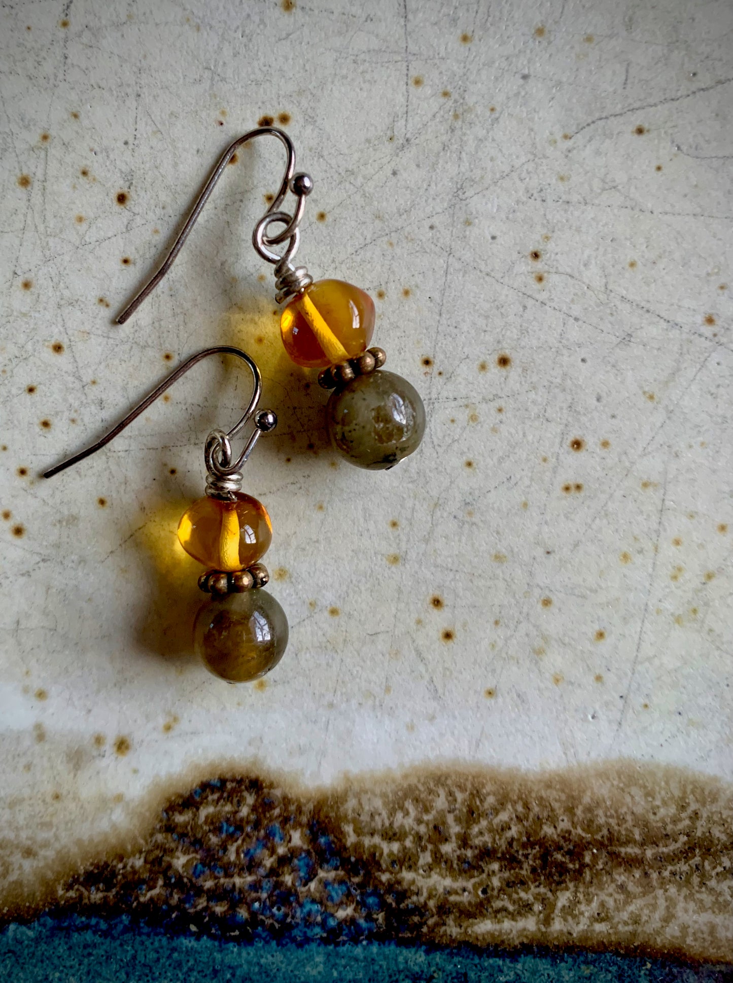 Baltic Amber and Labradorite Earrings