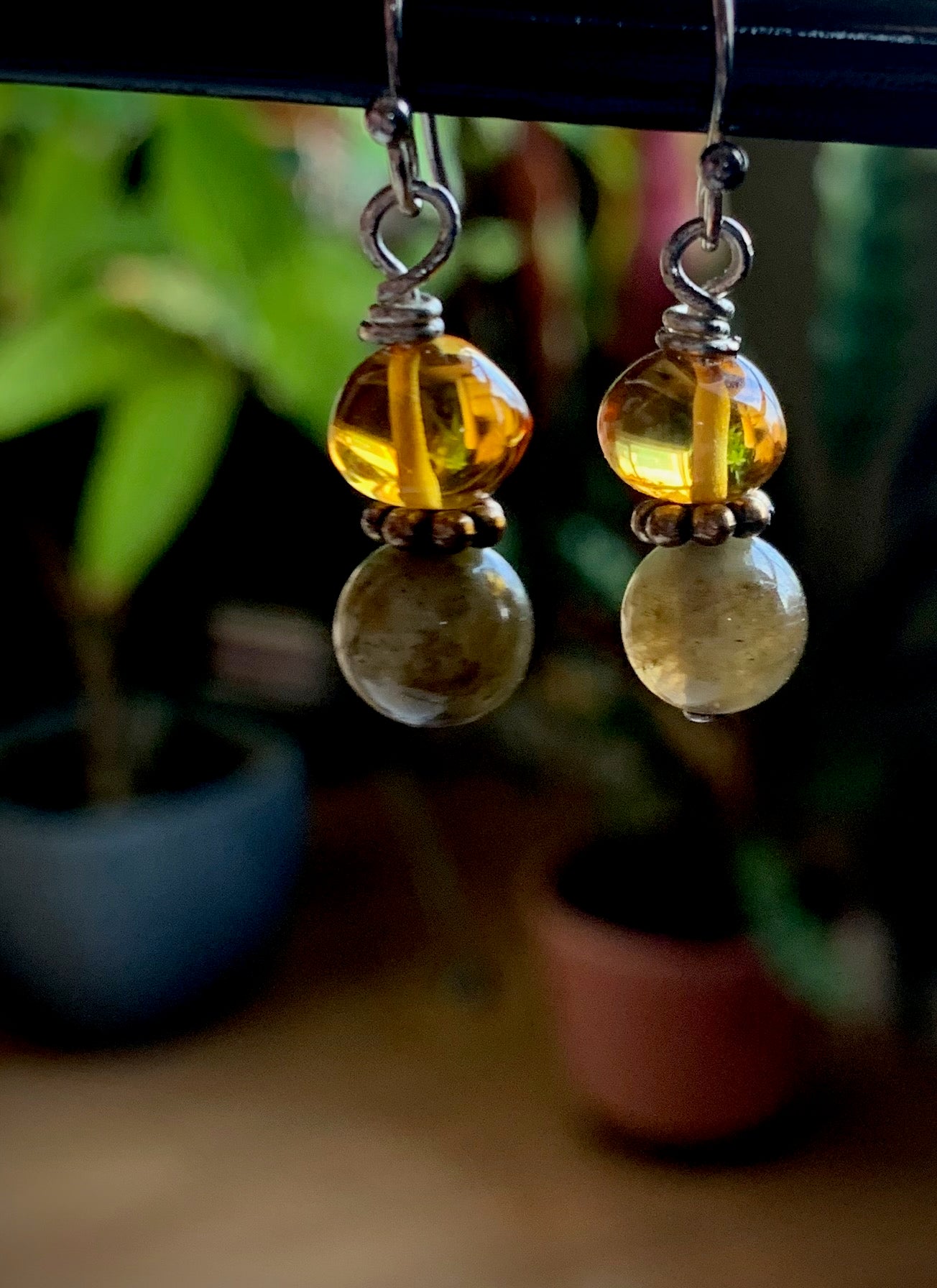 Baltic Amber and Labradorite Earrings