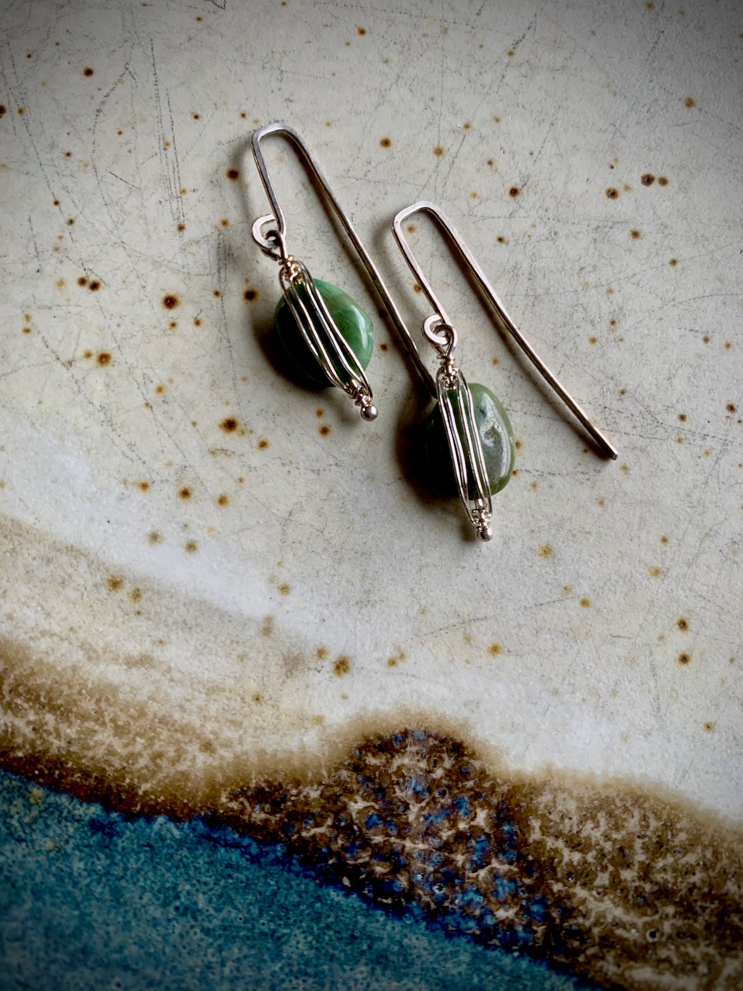 Green Aventurine Wire-wrapped Earrings