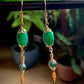 Jade and Fluorite Gold Wire-wrapped Earrings