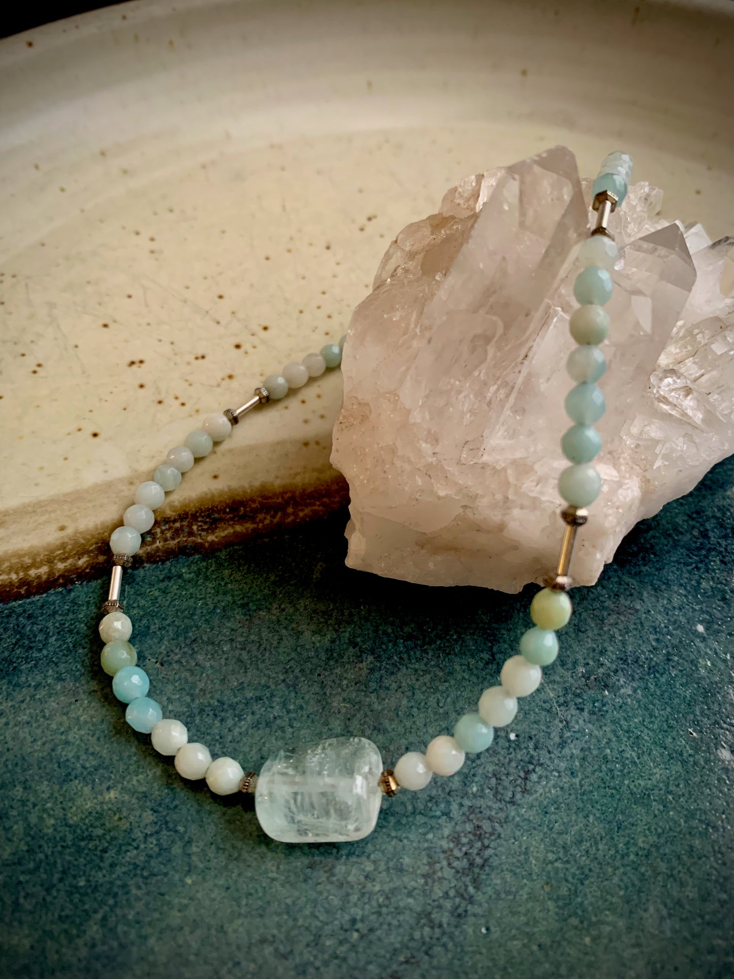 Aquamarine and Amazonite Choker Necklace