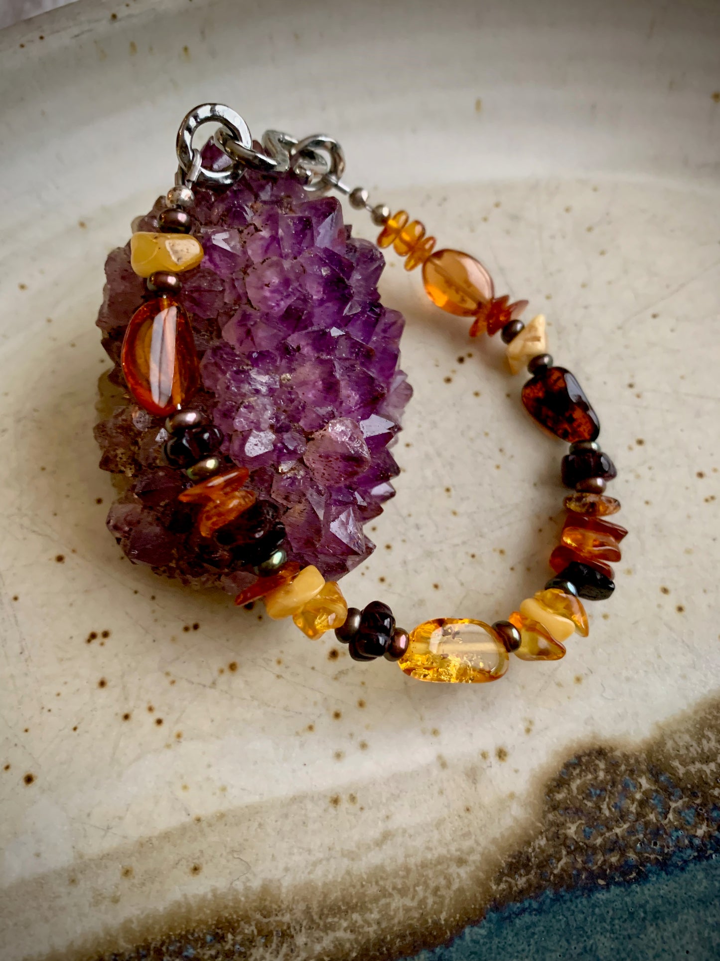 Atia Bracelet - Baltic Amber and Garnet