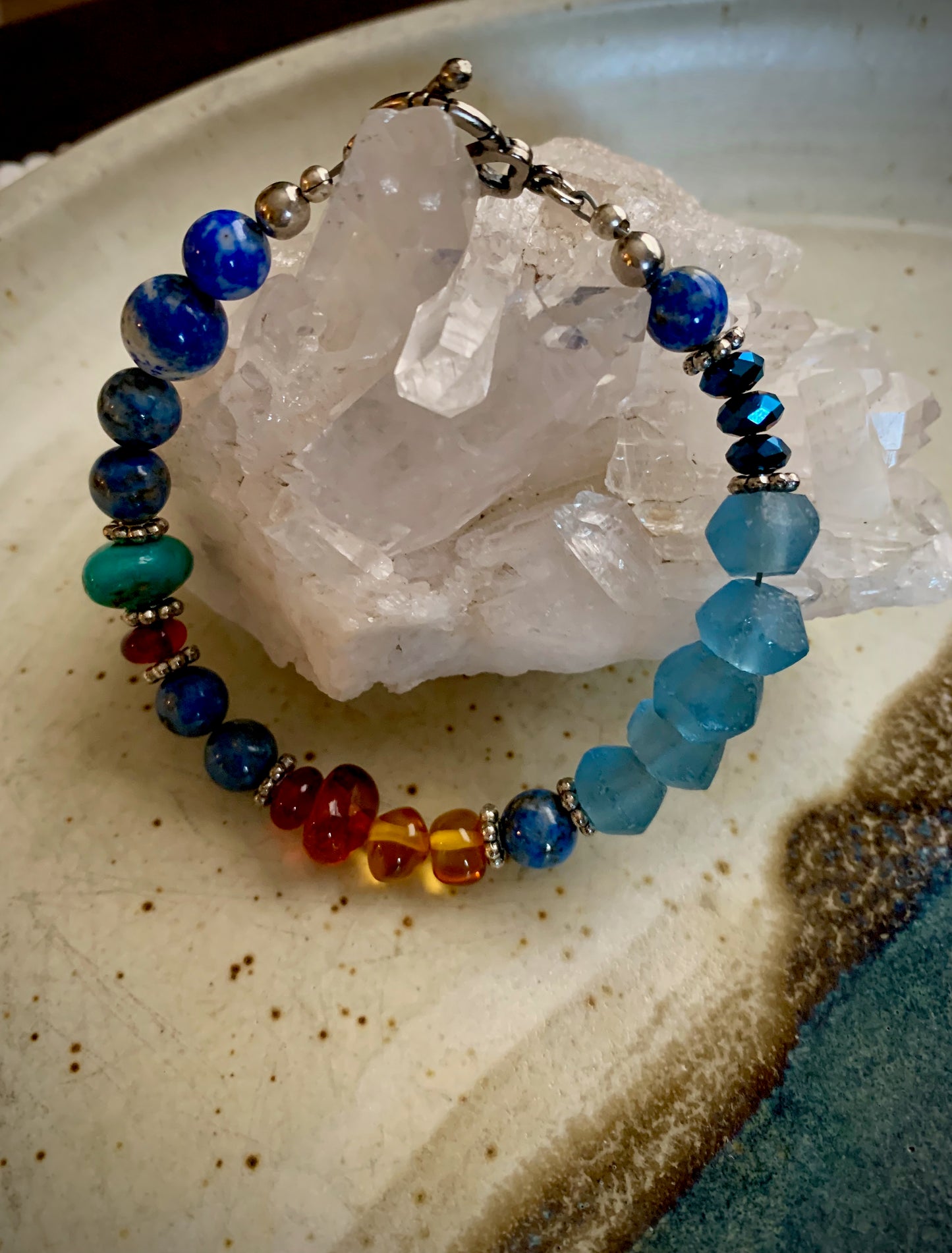 Amber and Turquoise Bead Soup Bracelet