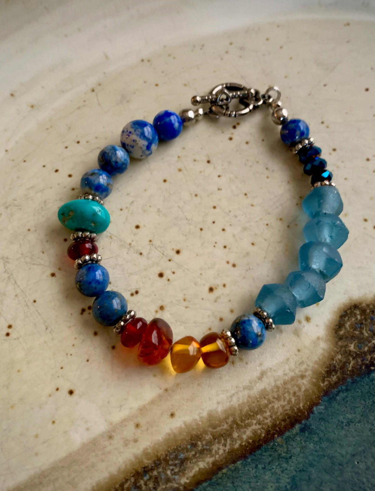 Amber and Turquoise Bead Soup Bracelet