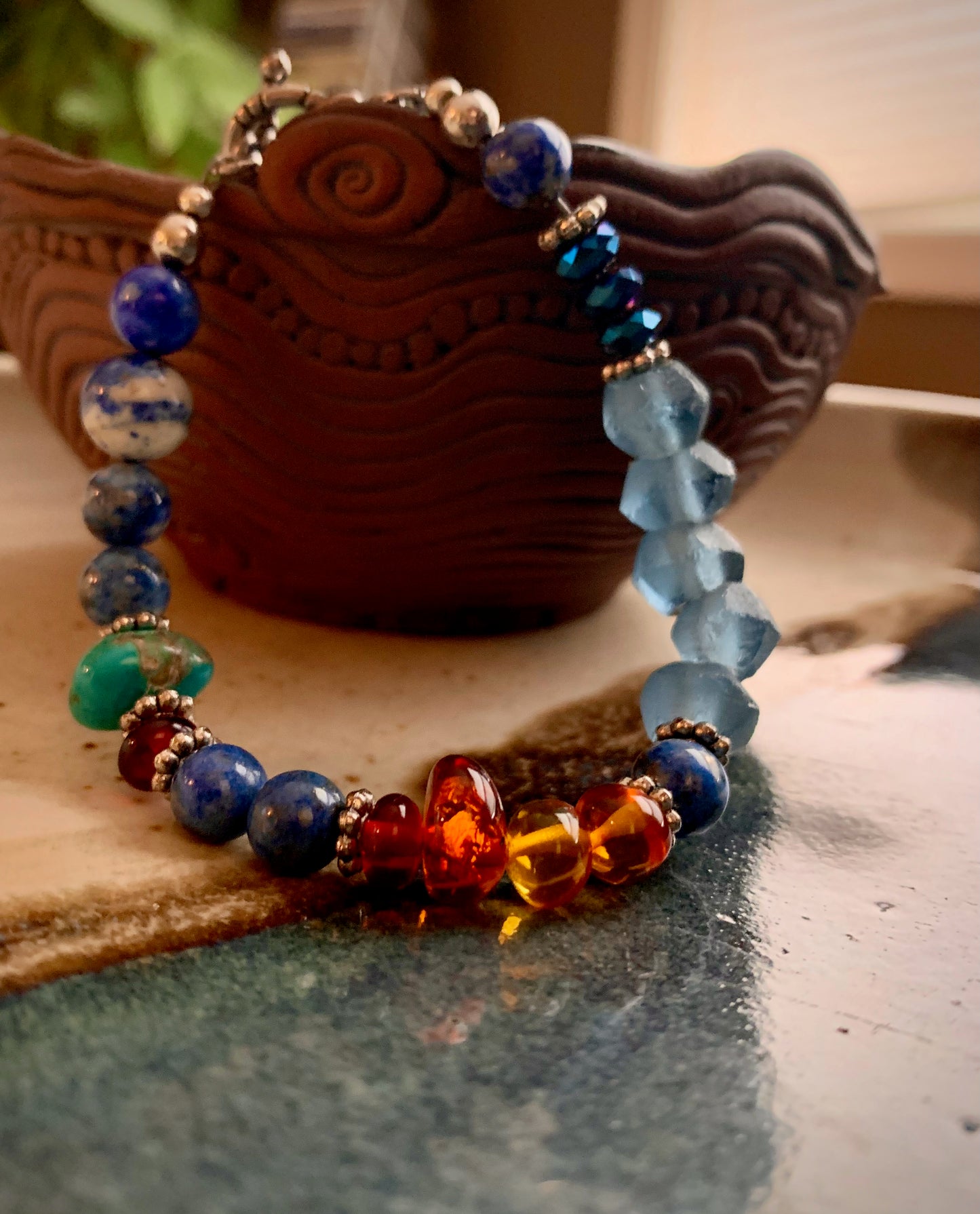 Amber and Turquoise Bead Soup Bracelet