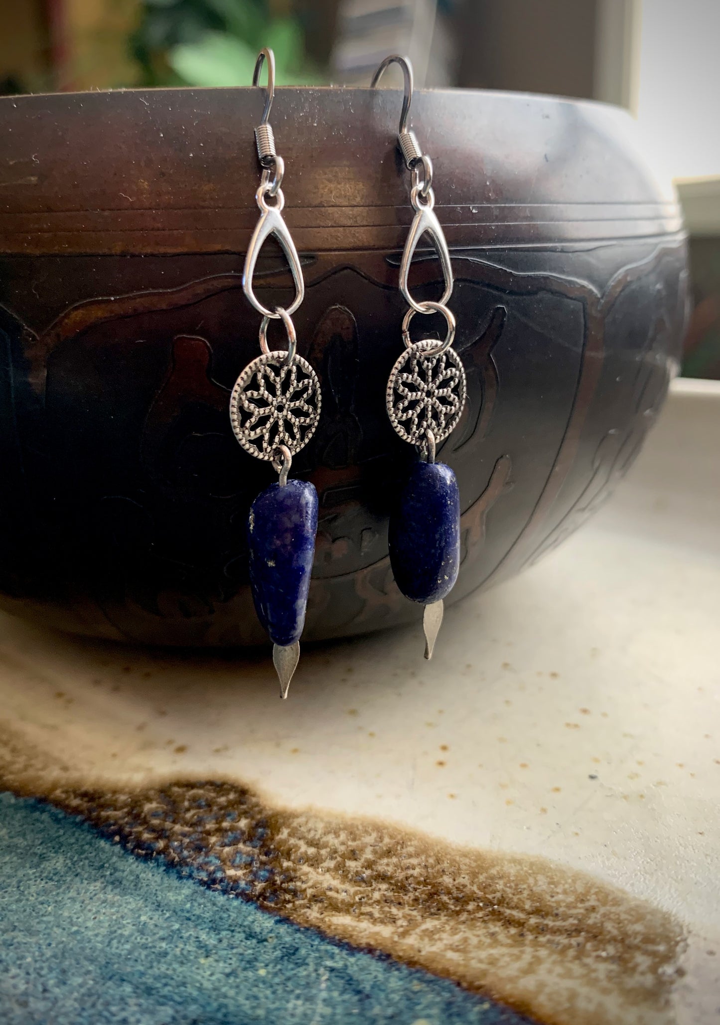 Encanto Earrings - Lapis Lazuli with Sterling Silver Teardrop