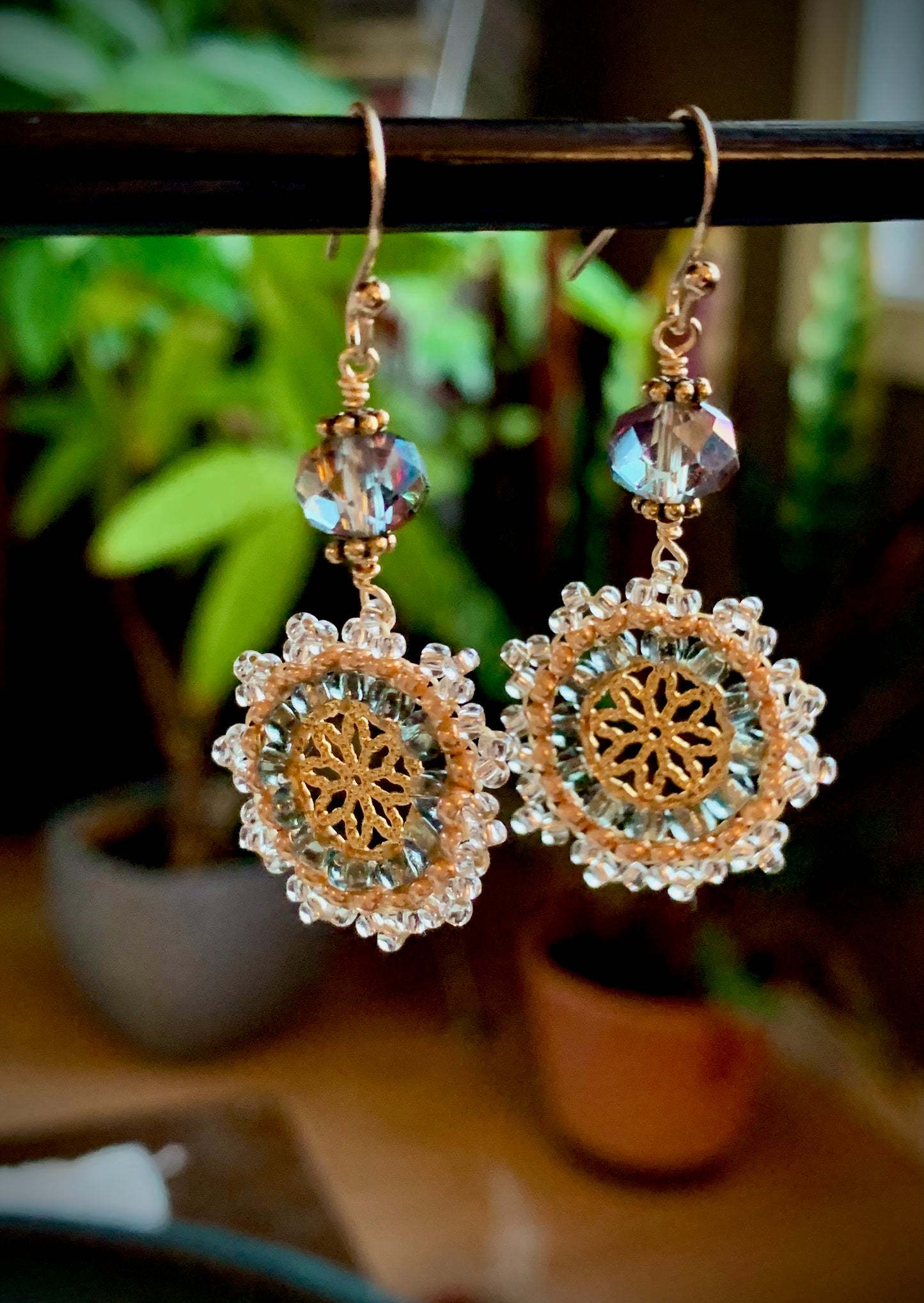 Sol Earrings - Czech Crystal and Beaded Charm